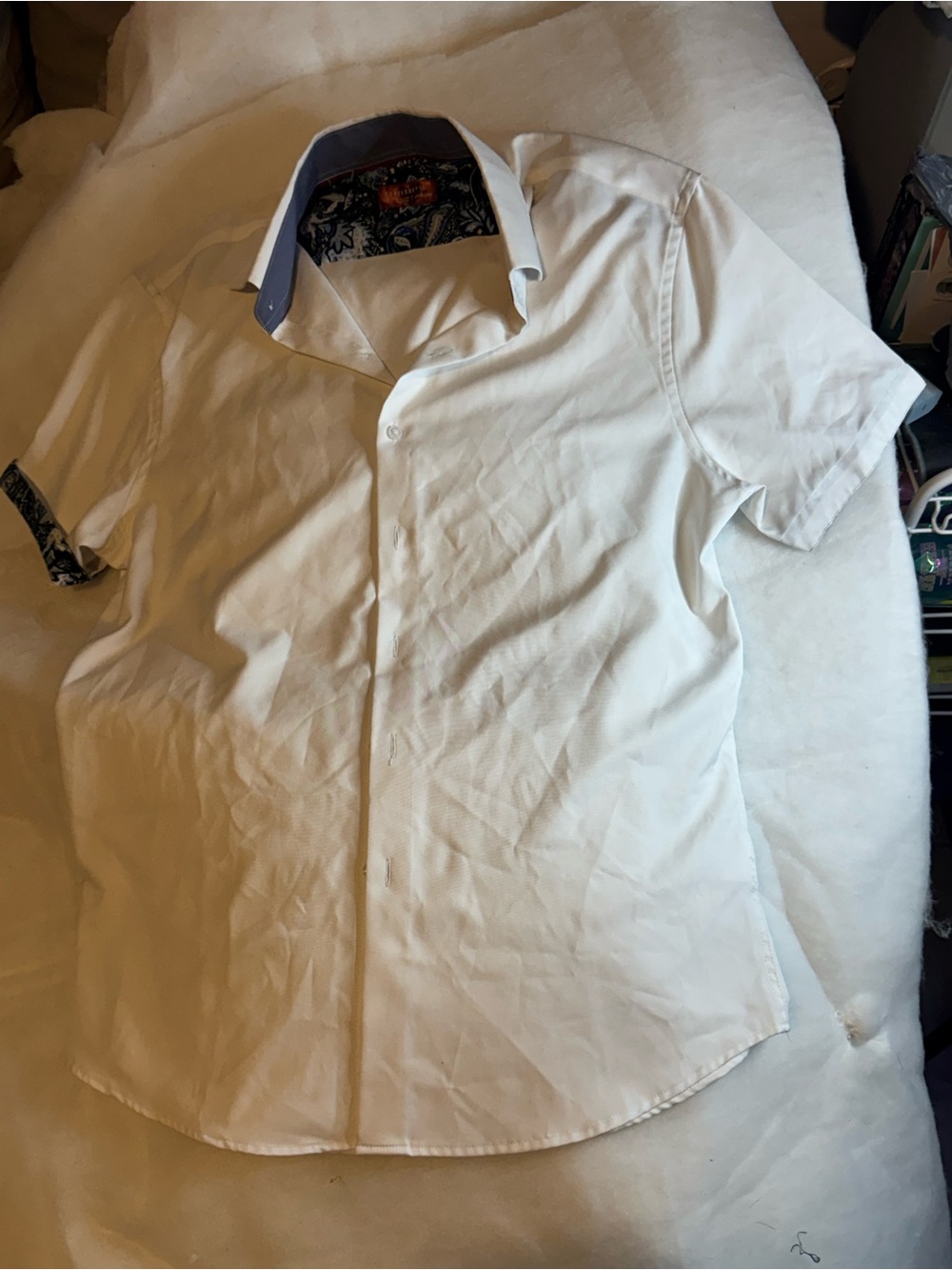 J. Crew Short-Sleeve White Button-Down Shirt with Contrast Collar
